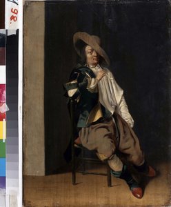 Rygning. (En ryger). Portræt af en mand med en pibe. Maleri af Willem Cornelisz Duyster (1599-1635). Olie på træ. hollandsk barok stil kunst. Kharkov Nationalmuseum Ukraine