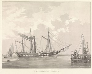 Hjuldamper ved en kaj Z.M. Steamship Curaçao (titel på objekt)