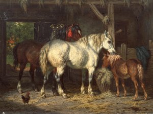 Heste i stald (maleri) af Willem Jacobus Boogaard