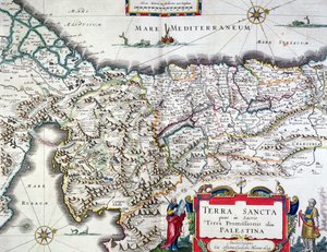 Kort over det hellige land, udgivet i Amsterdam, 1629 (farvegravering)