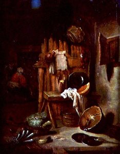 Et køkkeninteriør (olie på lærred) af Willem Kalf