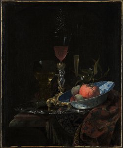 Vinglas og en skål med frugt af Willem Kalf