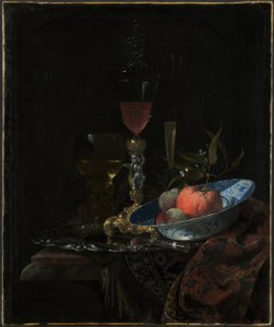 Vinglas og en skål med frugt af Willem Kalf