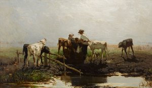 Hollandsk: Kalve ved et trug Kalve ved et trug af Willem Maris