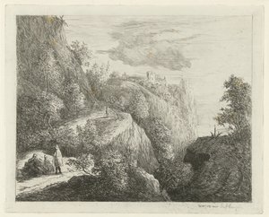 Bjerglandskab med hvilende figurer i siden af ​​vejen af Willem Matthias Jan van Dielen