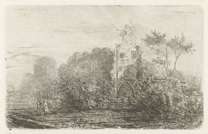 Landskab med ruin og to figurer af Willem Matthias Jan van Dielen