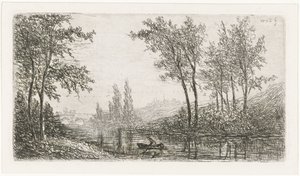 Flodlandskab med en båd af Willem Matthias Jan van Dielen