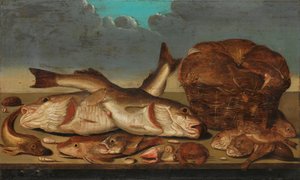 Stilleben med fisk af Willem Ormea