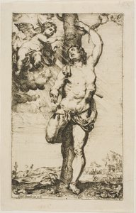 Saint Sebastian kronet af en engel af Willem Panneels