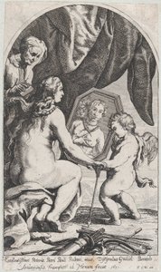 Venus før et spejl, som Cupid holdt, mens hendes hår kæmpes af en gammel kvinde, 1631.
