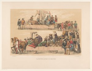 Femte gruppe af Utrecht maskerade i 1856 Naturressource (titel på objekt) Vort fædreland omkring midten af ​​1600-tallet, foreslået af H.H. studerende, medlemmer af Mutua Fides, til fejring af 220-års jubilæet for Utrechtsche Hoogeschool,