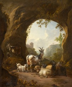 Geder og får i en grotte