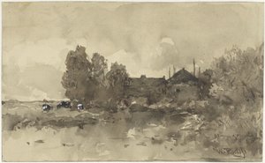 Landskab med gård af Willem Roelofs (I)