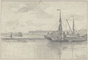 Fiskerbåde i et landskab i Papendrecht
