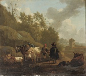 En kohyrde og kvæg i et italiensk landskab
