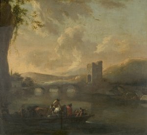 En færge på tværs af en flod, ca. 1640 (olie på lærred lagt på panel)