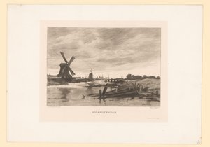 Landskab med vindmøller langs en kanal I nærheden af ​​Amsterdam (titel på objekt) af Willem Steelink (II)