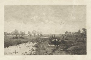 Polderlandskab med køer af Willem Steelink (II)