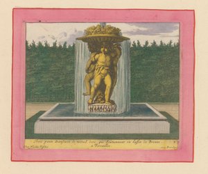 Brunnen mit einer Statue von drei tanzenden Putti, die eine Schale über ihren Köpfen tragen af Willem Swidde