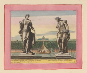 Statuen einer Nymphe mit Lorbeerkranz und einer Tänzerin af Willem Swidde