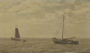 Havlandskab med fiskerbåde af Willem Tholen