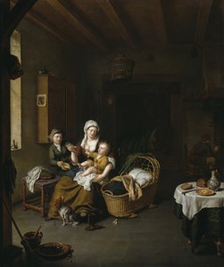 En mor fodrer sit barn af Willem Van Mieris