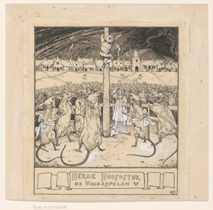 Willy klatrer på en pæl, mens musene ser på af Ludwig Willem Reymert Wenckebach