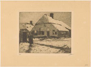 Snedækkede huse på en vej i Ede af Willem Witsen (signed by artist)