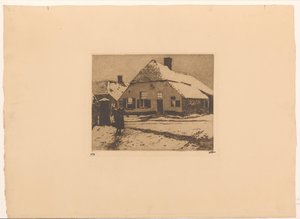Snedækkede huse på en vej i Ede af Willem Witsen (signed by artist)