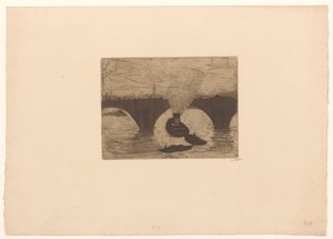 Slæbebåd foran Waterloo Bridge i London af Willem Witsen (signed by artist)