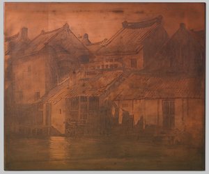Batavia. huse på kali i lukket række af Willem Arnoldus Witsen