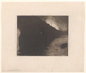 Udsigt over Waterloo Bridge i tågen i London af Willem Arnoldus Witsen