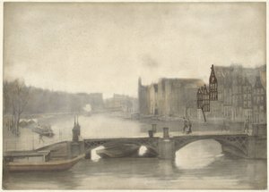 Udsigt over Binnen-Amstel i tågen af Willem Arnoldus Witsen
