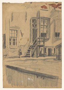 Pige ved trætrappe, kajvæg af Willem Arnoldus Witsen