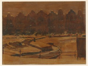 Pakhuse på en kaj i Amsterdam i sneen af Willem Arnoldus Witsen