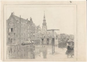 Bybillede med Montelbaanstoren af Willem Arnoldus Witsen