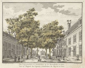 Udsigt over gården til Leprozenhuis i Amsterdam af Willem Writs