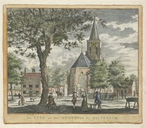Kirke og tingsted i Hilversum i 1762 (før branden 1766) Kirken og Regthuset i Hilversum (titel på objektet) af Willem Writs