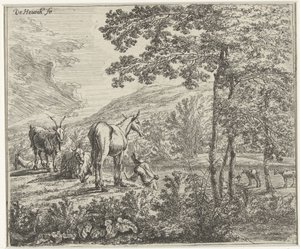 Landskab med et muldyr og geder