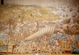 Erobring af Tunis af kejser Charles V: Golettes sæde i 1535. Detalje af et gobelin af Willem de Pannemaker (aktiv omkring 1535-1554) 1554 Alcazar de Seville