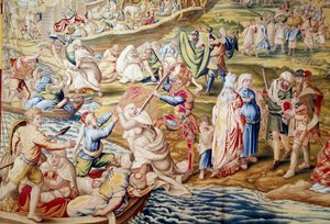 Erobring af Tunis af kejser Karl V: vold påført kvinder af spanske tropper i 1535 (tapet)
