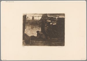Mand på kajen i en havn Ved kajen (original titel) af Willem de Zwart (signed by artist)