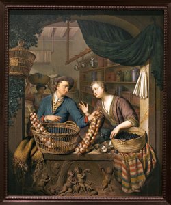Løg sælger. Maleri af Willem van Mieris (1662-1747), olie på træ