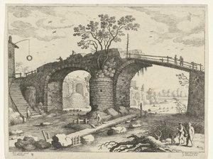 Bro over en flod Italienske landskaber (serietitel) af Willem van Nieulandt (II)