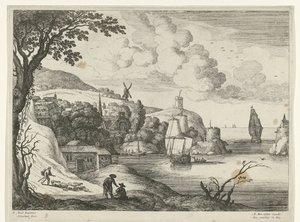 Landsby ved en bugt Italienske landskaber (serietitel) af Willem van Nieulandt (II)