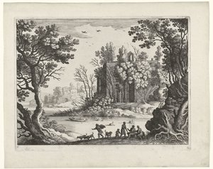 Bygger på en flod Italienske landskaber (serietitel) af Willem van Nieulandt (II)