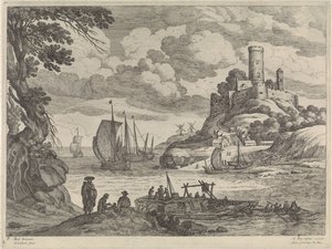 Havneudsigt med skibe af Willem van Nieulandt (II)