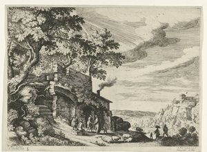 Hyrder ved en ruin Italienske landskaber (serietitel) af Willem van Nieulandt (II)