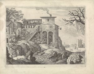 Italiensk landskab med kro af Willem van Nieulandt (II)