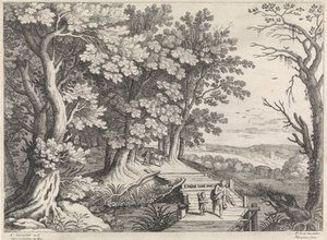 Landskab med Abraham og Isak Italienske landskaber (serietitel) af Willem van Nieulandt (II)
